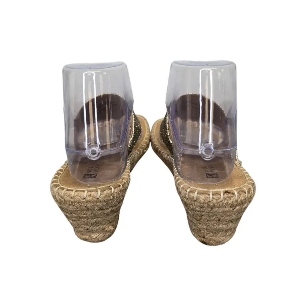 White Mountain Women's 6 Wedge Thong Jute Gold Shimmer Sandals